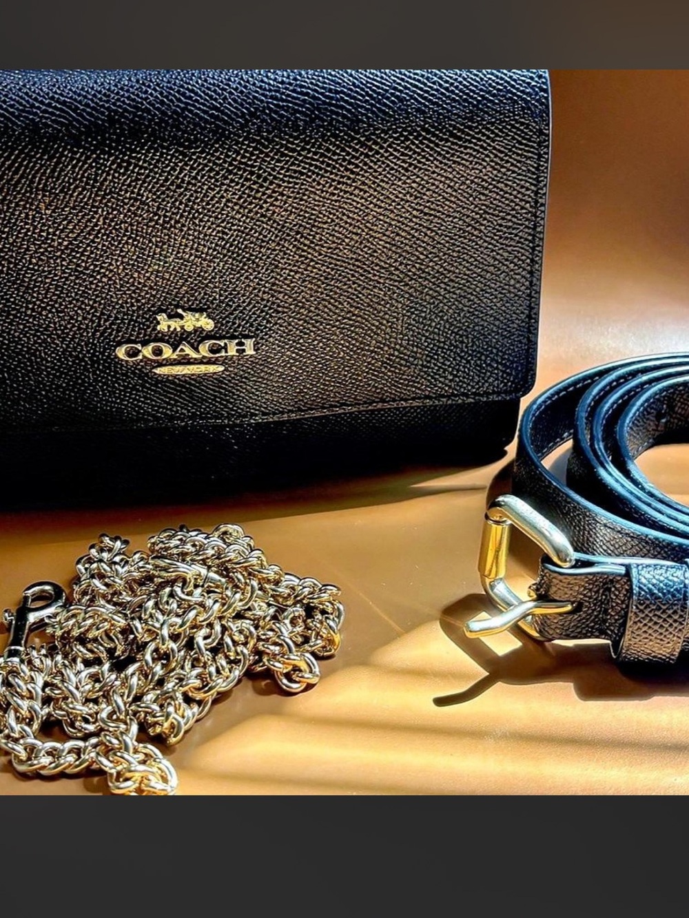 COACH Black Crossgrain Leather Flap Belt Bag Crossbody 3-in-1 91678